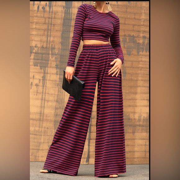 Nautical-stripe knit top and pants set - Picture 2 of 4